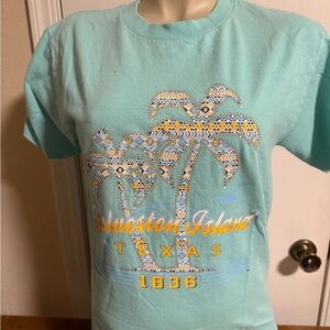Alstyle Mint Green Galveston Island Texas Graphic Tee with Yellow Accents